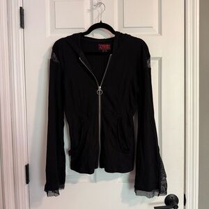 Tripp NYC Black Mesh Long Sleeve Zip-Up Hoodie Jacket Size Medium